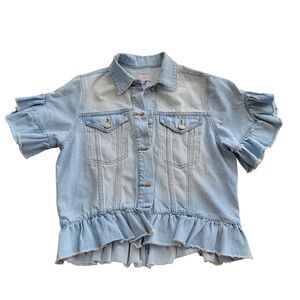 Twelve By Ontwelfth Short Ruffle Sleeve Denim Jacket Sz Medium